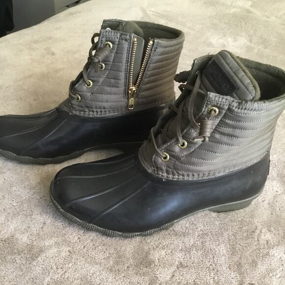 Sperry Womens Top Sider Saltwater Puff Nylon Duck Rain Boots Olive Green Sz 7.5 - Picture 3 of 6
